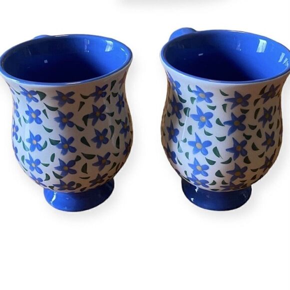 2 Steinberg Designs LLC Coffee Tea Mug w Pedestal Base in Blue With Florals - Picture 4 of 9